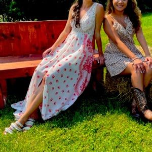 Free People Crochet Floral Maxi Dress White Red 0